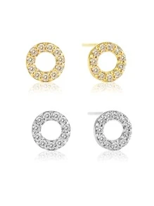 SYMFNY Bông tai hình tròn thiết kế hình tròn đính đá Cubic Zirconia quyến rũ cho nữ để trang trí hàng ngày - vòng tròn nhỏ - Xem 2