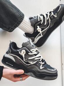 男士撞色結飾透氣繫帶運動戶外板鞋