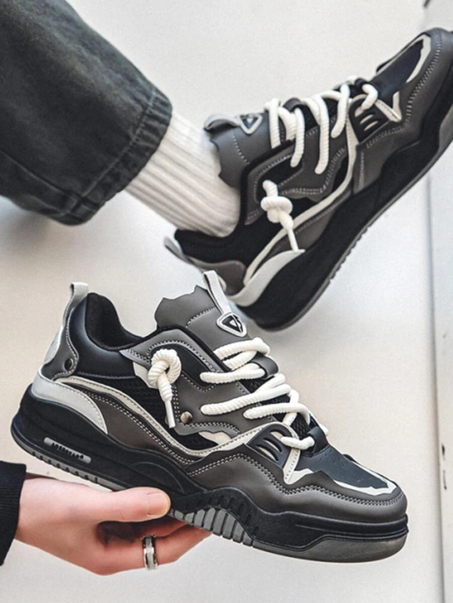 男士撞色結飾透氣繫帶運動戶外板鞋