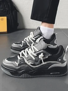 男士撞色結飾透氣繫帶運動戶外板鞋