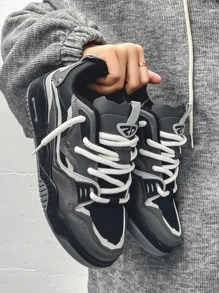 男士撞色結飾透氣繫帶運動戶外板鞋