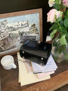 迷你方包金屬裝飾黑色時尚鏈條帶 - 黑色 - 查看 6