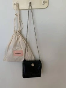 迷你方包金屬裝飾黑色時尚鏈條帶 - 黑色 - 查看 7