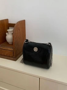 迷你方包金屬裝飾黑色時尚鏈條帶 - 黑色 - 查看 3