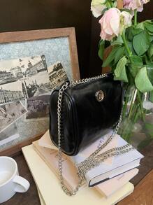 迷你方包金屬裝飾黑色時尚鏈條帶 - 黑色 - 查看 5