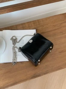 迷你方包金屬裝飾黑色時尚鏈條帶 - 黑色 - 查看 4