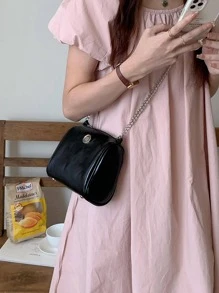 迷你方包金屬裝飾黑色時尚鏈條帶 - 黑色 - 查看 1