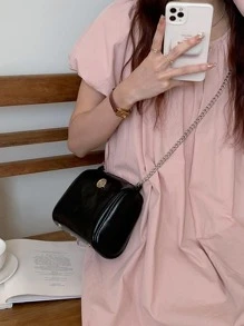 迷你方包金屬裝飾黑色時尚鏈條帶 - 黑色 - 查看 2