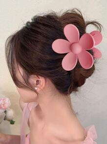1只女性塑料啞光可愛花朵髮爪 - 粉色 - 查看 1