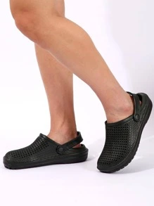 Men Hollow Out Vented Clogs, Minimalist Summer Black EVA Clogs - Black - View 6