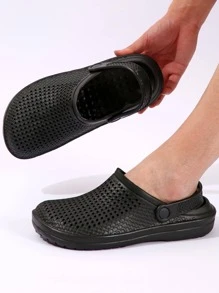 Men Hollow Out Vented Clogs, Minimalist Summer Black EVA Clogs - Black - View 1