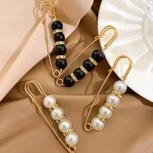 2入組人造珍珠裝飾別針 - 黑色 - 查看 9