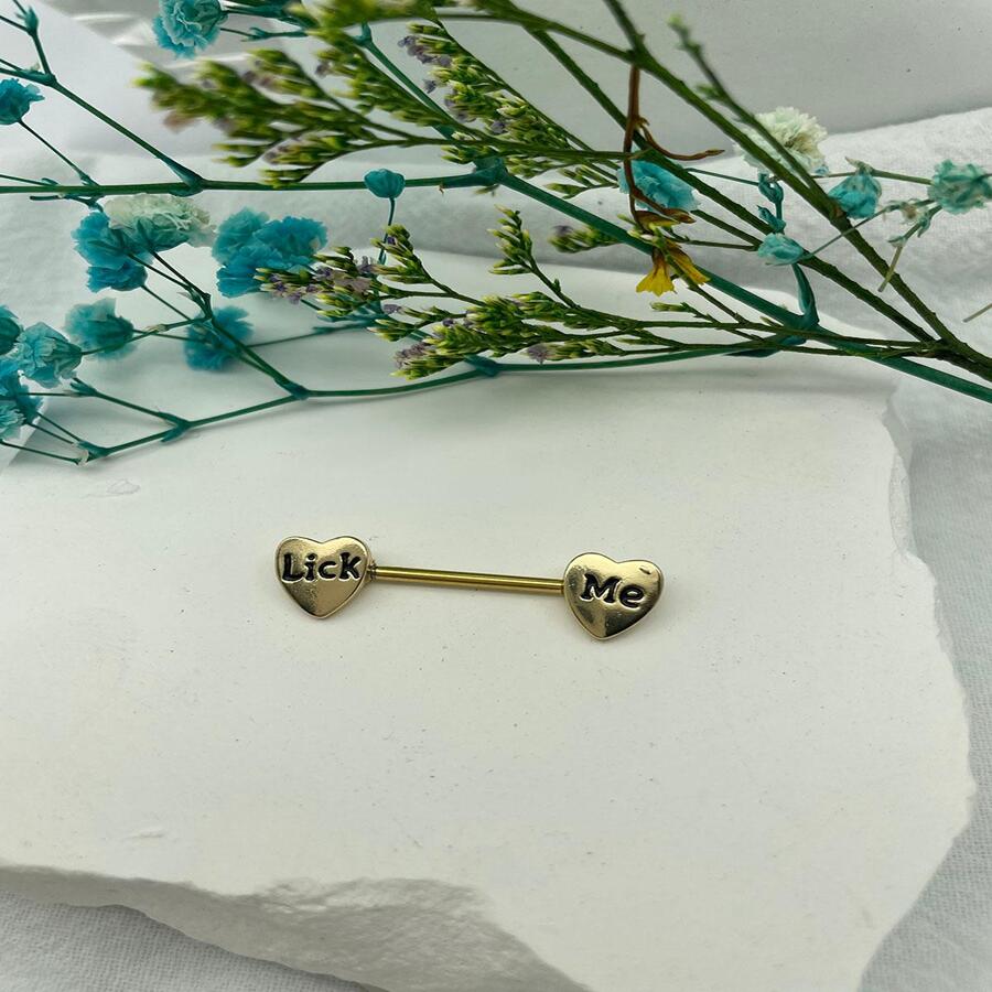 1入組字母細節愛心裝飾乳環 - 金黃色 - 查看 1