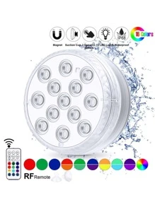 1 pieza PC 13 piezas LED magnético Ventosa sumergible luz impermeable remoto RGB submarino Luz para fiesta - transparente - Ver 1