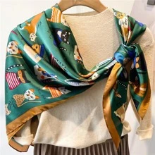 Cartoon Cat Pattern Scarf - Green - View 1