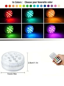 1 pieza PC 13 piezas LED magnético Ventosa sumergible luz impermeable remoto RGB submarino Luz para fiesta - transparente - Ver 6
