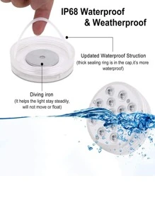 1 pieza PC 13 piezas LED magnético Ventosa sumergible luz impermeable remoto RGB submarino Luz para fiesta - transparente - Ver 7