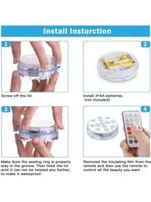 1 pieza PC 13 piezas LED magnético Ventosa sumergible luz impermeable remoto RGB submarino Luz para fiesta - transparente - Ver 8