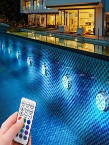 1 pieza PC 13 piezas LED magnético Ventosa sumergible luz impermeable remoto RGB submarino Luz para fiesta - transparente - Ver 9