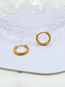 Textured Metal Hoop Earrings - Yellow Gold - View 3