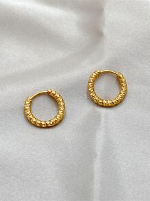 Textured Metal Hoop Earrings - Yellow Gold - View 2