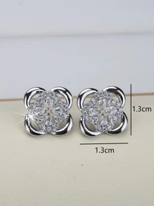 Bông tai đinh tán rhinestone cỏ ba lá - Bạc - Xem 3