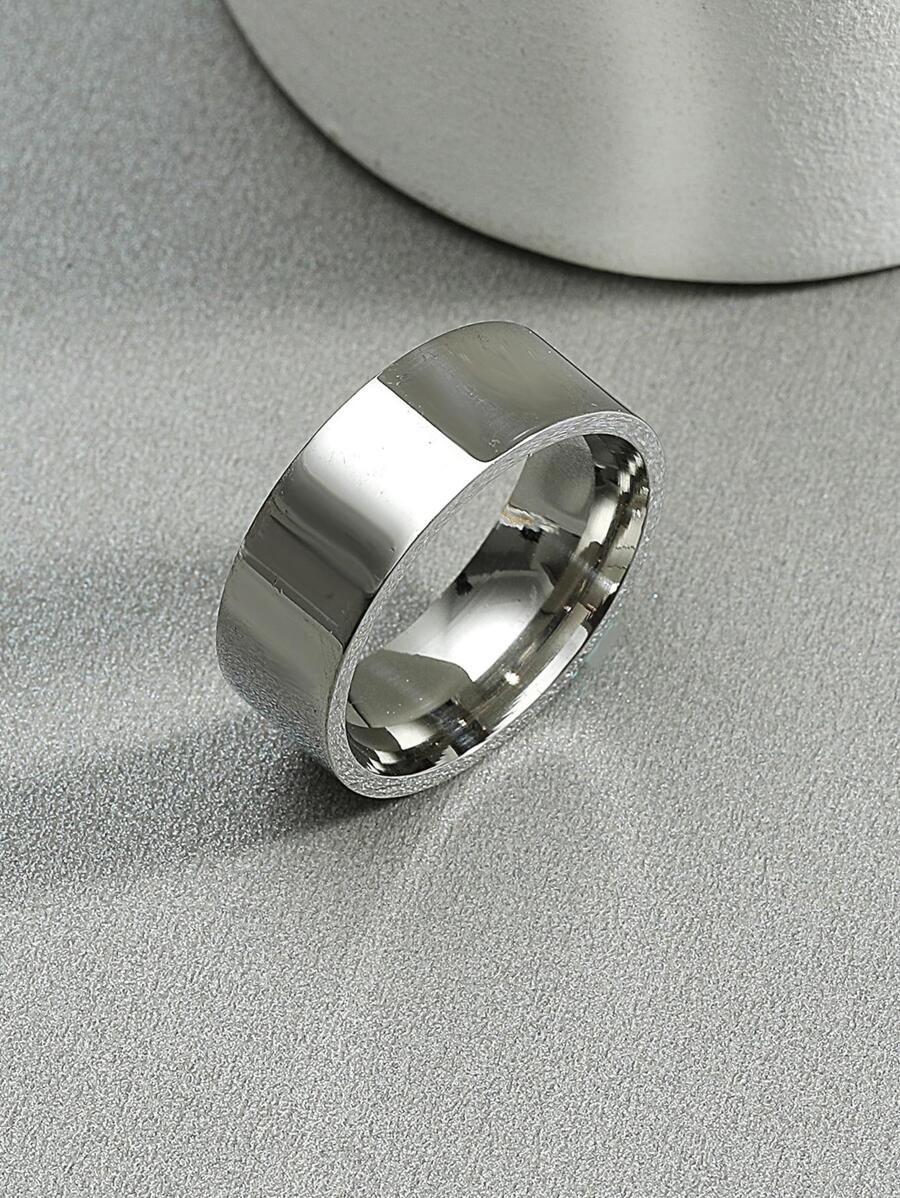1 Nhẫn thép không gỉ đơn giản, Nhẫn có bề mặt nhẵn thời trang Unisex - Bạc - Xem 1
