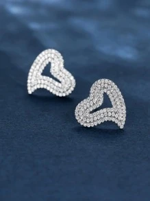 Vanel Cubic Zirconia Heart Stud Earrings - Silver - View 4