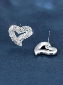 Vanel Cubic Zirconia Heart Stud Earrings - Silver - View 3