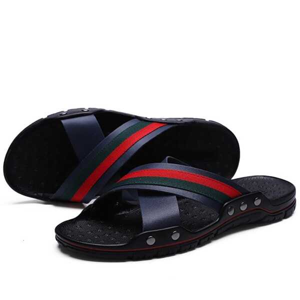 Men Striped Tape Studded Decor Criss Cross Sandals, Casual Summer Sandals