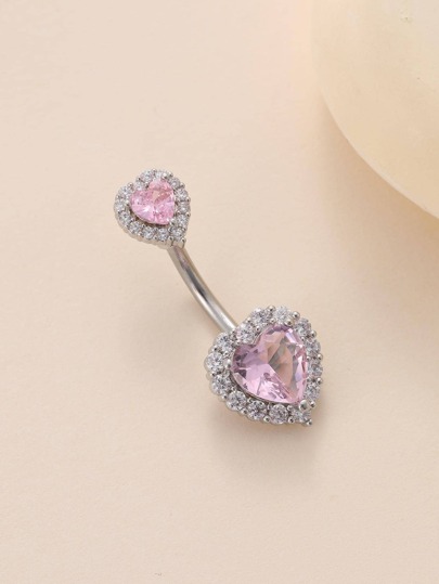 1 pieza de joyería de piercing de ombligo con forma de corazón de zirconia rosa, blanca y azul, de acero inoxidable de grado médico