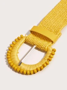 Bead Decor Buckle Straw Belt - Yellow - View 4