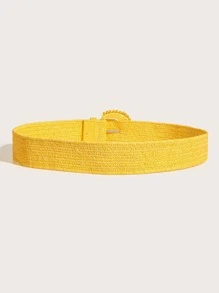 Bead Decor Buckle Straw Belt - Yellow - View 3