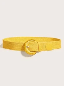 Bead Decor Buckle Straw Belt - Yellow - View 2