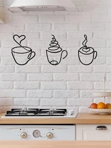 3 件式杯形设计壁挂，家居装饰，房间装饰，墙壁装饰 - 黑色 - 查看 5