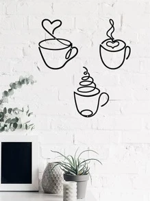 3 件式杯形设计壁挂，家居装饰，房间装饰，墙壁装饰 - 黑色 - 查看 6