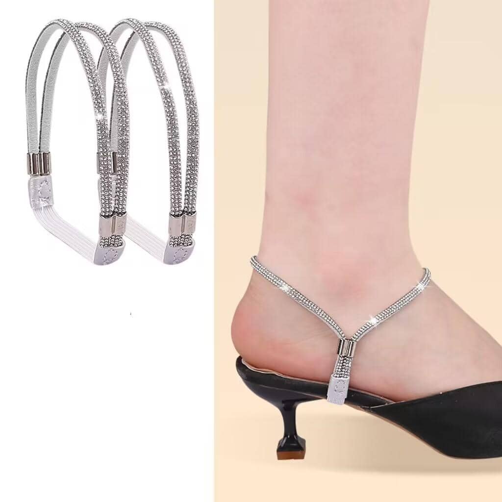 2入組水鑽裝飾鞋銀防滑滌綸魅力四射鞋配件適用於高跟鞋