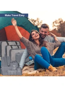 9入組旅行收納袋套裝,大容量可折疊行李衣物分類整理 - 灰色 - 查看 3