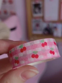 1卷格紋和櫻桃圖案和紙膠帶 - 粉色 - 查看 3