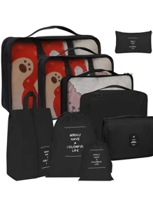 9 Chiếc Túi Đựng Đồ Du Lịch Họa Tiết Chữ Cái Có Thể Gập Lại Với Giày Túi đựng đồ vệ sinh cá nhân và giặt đồ Đồ dùng học tập Trang trí phòng Trang trí phòng ngủ Ký túc xá Cần thiết cho trường học Học sinh Giáo viên Du lịch Cần thiết cho du lịch Ba lô Túi du lịch Vali hành lý Dụng cụ du lịch Trở lại trường Di chuyển túi sắp xếp - màu đen - Xem 2