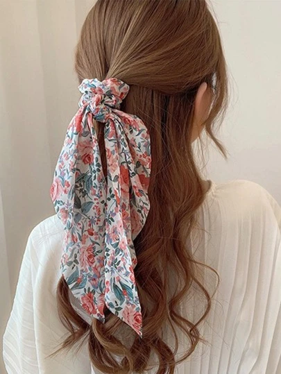Floral Print Scarf Hair Tie