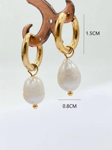 1pair Simple & Fashionable & Delicate Large Size Freshwater Pearl Earrings - Yellow Gold - View 3