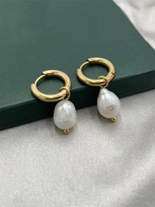 1pair Simple & Fashionable & Delicate Large Size Freshwater Pearl Earrings - Yellow Gold - View 2