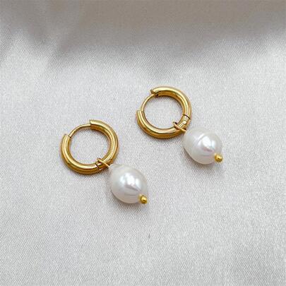 1ペア シンプル & ファッショナブル & デリケート 大きいサイズ 淡水 パール ピアス