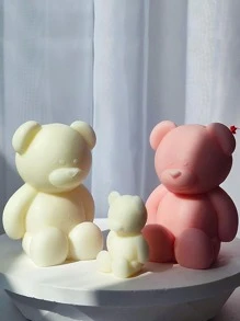 3D可愛卡通熊熊矽膠蠟燭模具，可DIY手工肥皂石膏模具，製作蠟燭所需材料，適用於生日派對婚禮禮品製作模具 - 無色 - 查看 2