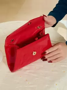 Lovely And Charming Simple PU Square Bag, Magnetic Closure, Elegant And Fashionable Clutch Bag, Suitable For Women's Birthday Parties, Evening Parties, Shoulder Bag , Valentine's Day , Valentine's Day - Red - View 6