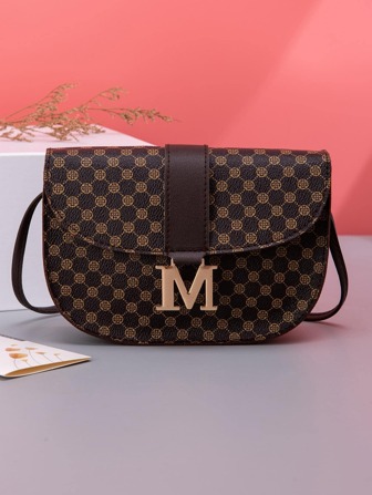 女士單肩包,半圓形,印花,馬鞍包,斜挎包,撞色小包,裝飾吊墜