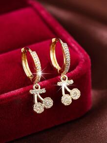 Bông tai hình quả anh đào đính đá Cubic Zirconia - Vàng - Xem 1