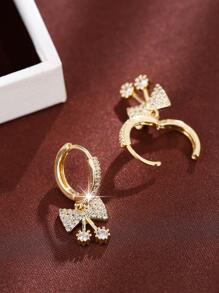 Bông tai hình nơ đính đá Zirconia - Vàng - Xem 4