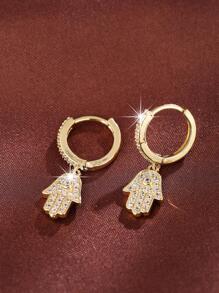 Cubic Zirconia Hand Drop Earrings - Yellow Gold - View 2